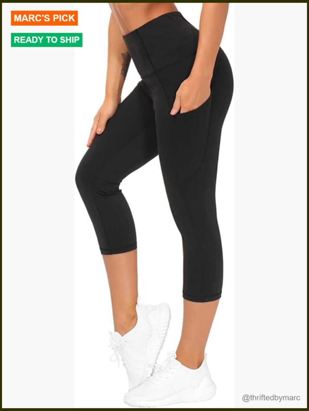 Thick High Waist Capri Yoga Pants with Pockets, Tummy Control